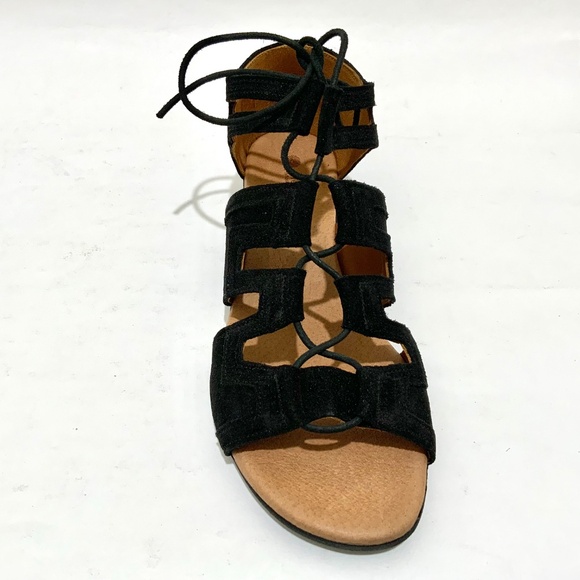 Eric Michael Ellie Black Leather Suede Lace up Sandals Flat Heel Boho Shoes 40 - Picture 8 of 11